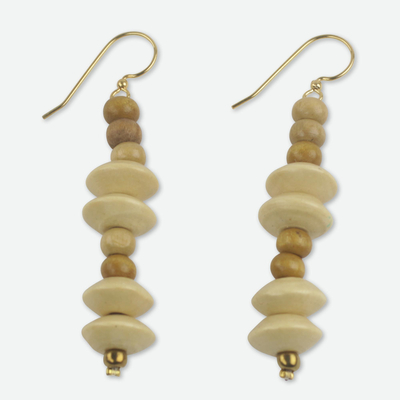 African Wood Beaded Earrings Artisan Crafted Jewelry
