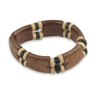 Eco Friendly Wood and Recycled Bead Bracelet from Ghana