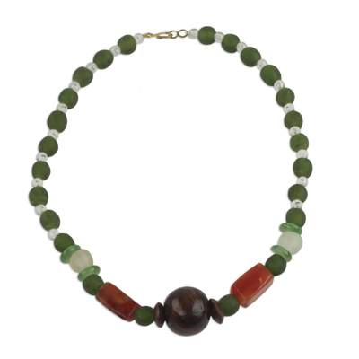 Eco Friendly Handcrafted Recycled Bead Necklace with Agate
