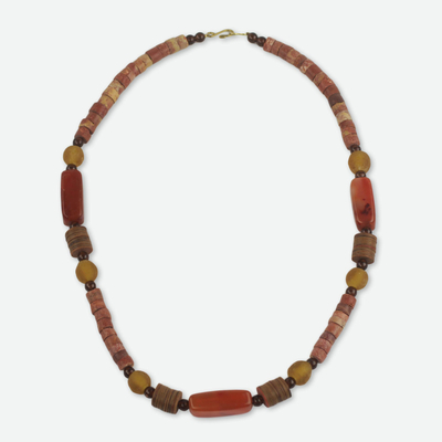 Agate and Bauxite Beaded Necklace with Recycled Materials