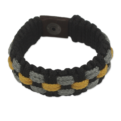 Hand Made Cord Bracelet for Men in Black, Gray and Yellow