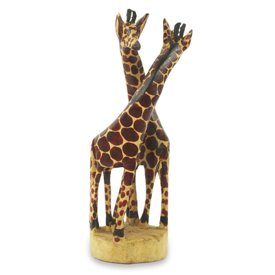 African Giraffe Hand Carved 8-Inch Teak Sculpture (Small)
