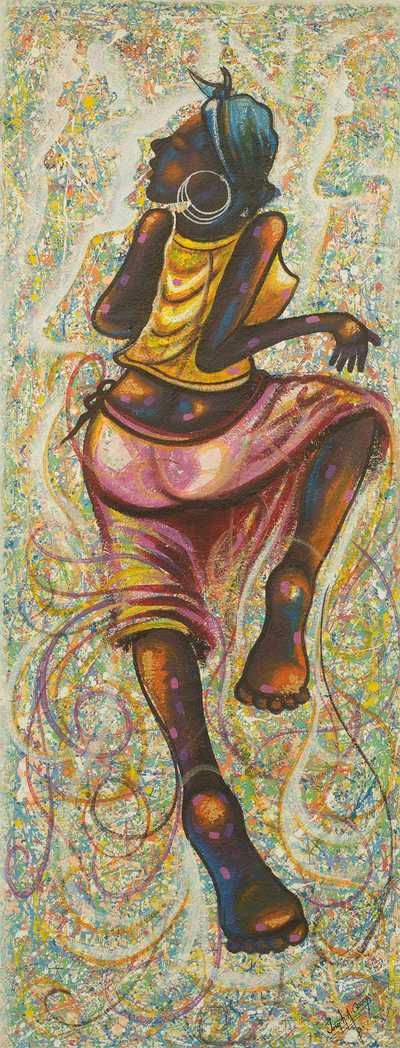 Painting of Woman Dancing Signed Fine Arts from Ghana