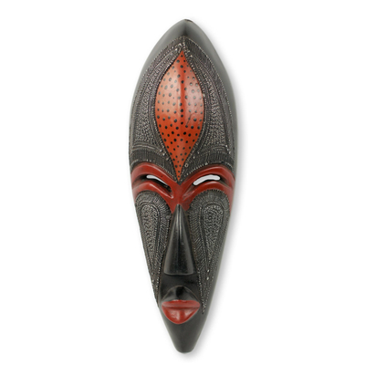African Beauty Wall Mask in Embossed Aluminum on Wood