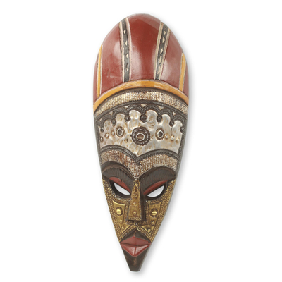 African King Wall Mask Crafted with Wood Aluminum and Brass