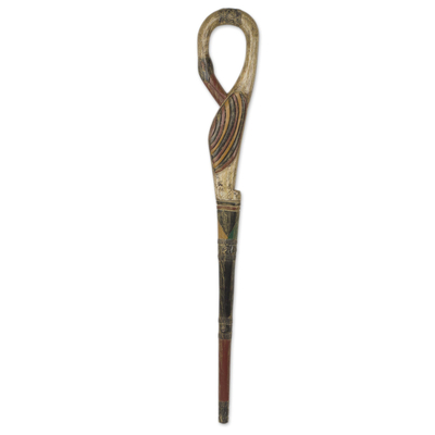 African Adinkra Theme Hand Carved Walking Stick