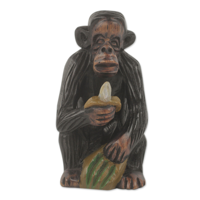 Hand Carved Monkey Theme African Ebony Sculpture