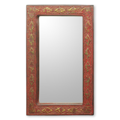 Ghana Artisan Crafted Rustic Wall Mirror in Red