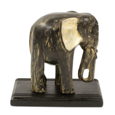 Weathered Black Elephant Wood Sculpture from Ghana