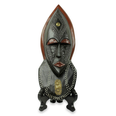 African Patience Wood Mask with Stand Crafted by Hand