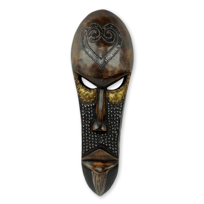 African Male Wall Mask with Heart Shape Made by Hand