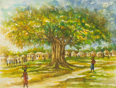 Ghana Signed Original Watercolor Painting
