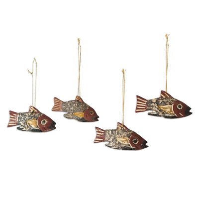 Ghana Artisan Crafted Fish Theme Ornaments (Set of 4)