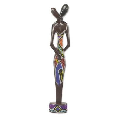 Modern African Beaded Wood Sculpture of a Couple in Love