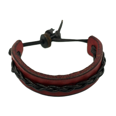 African Red and Brown Braided Wristband Bracelet for Men