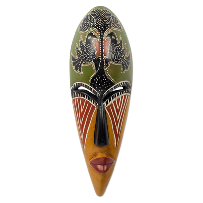 African Artisan Designed Wood Wall Mask with Eagle Motif