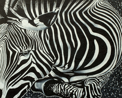 Ghanaian Original Signed Painting of an African Zebra
