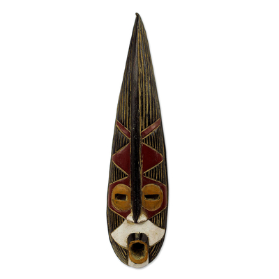 Brown and Black Long African Wall Mask from Ghana