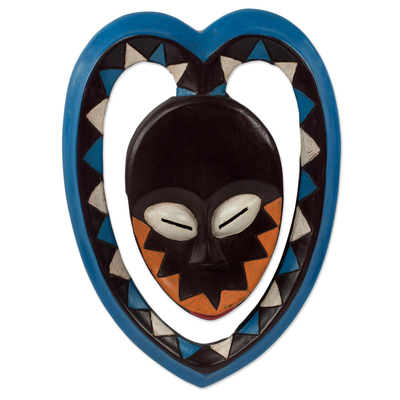 African Art Heart Shaped Kwele Protective Handmade Wood Mask
