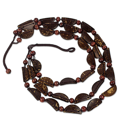 Handmade Coconut Shell and Sese Wood Beaded Necklace
