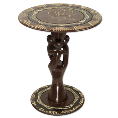 Brown and Black African Style Accent Table with Bird Motif