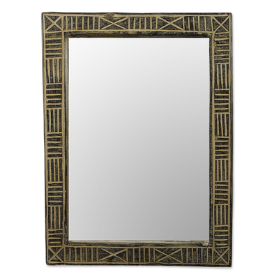 Hand Crafted Wood Wall Mirror from Ghana