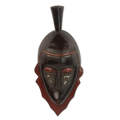 Hand Carved Black and Red Wood African Mask from Ghana