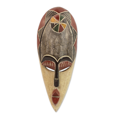 Hand Carved and Painted Sese Wood African Mask from Ghana