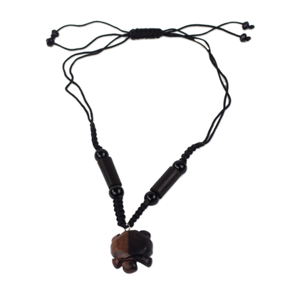 Handmade Agate and Ebony Wood Necklace with Tortoise Pendant