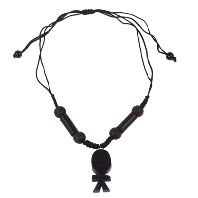 Hand Crafted Beaded Necklace with Ebony Wood Doll Pendant