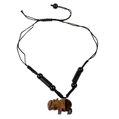 Artisan Crafted Beaded Agate Necklace with Hippo Pendant