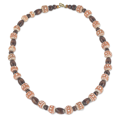 Hand Crafted Sese Wood and Terracotta Beaded Necklace