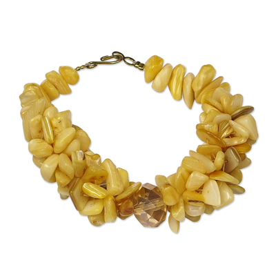 Yellow Agate Glass Beaded Bracelet from West Africa