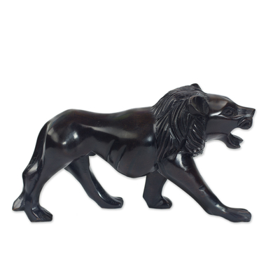 Mighty African Lion Hand Carved Ebony Wood Sculpture