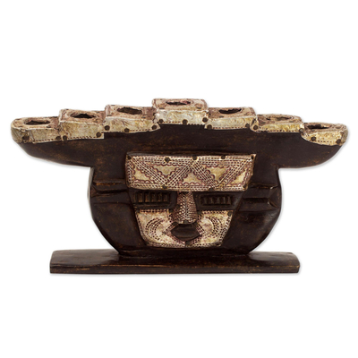 Hand Made Wood Candleholder Face from Ghana