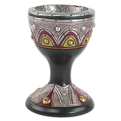 Decorative Wood Goblet Embellished with Aluminum and Brass