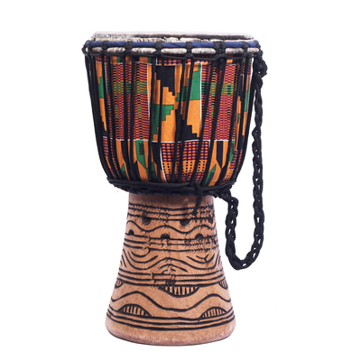 Handmade Ghanaian Multicolor Tweneboa Wood Djembe Drum