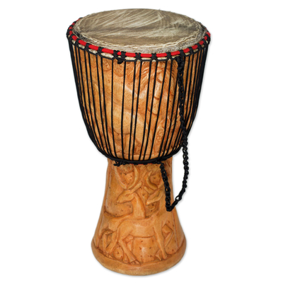 Djembe Drum with African Nature Carvings