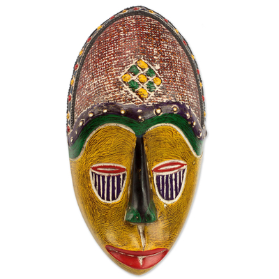 Artisan Crafted African Sese Wood Wall Mask from Ghana