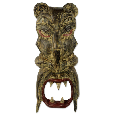 Hand Carved Wood African Tiger Mask from Ghana