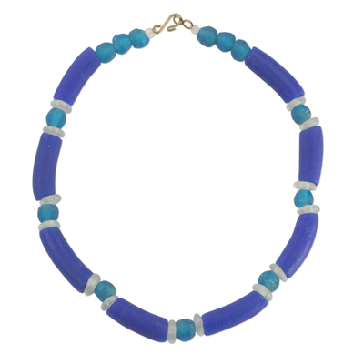 Blue Recycled Glass Beaded Necklace from Ghana Jewelry