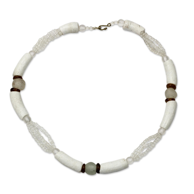 White Recycled Glass Beaded Necklace from Ghana Jewelry