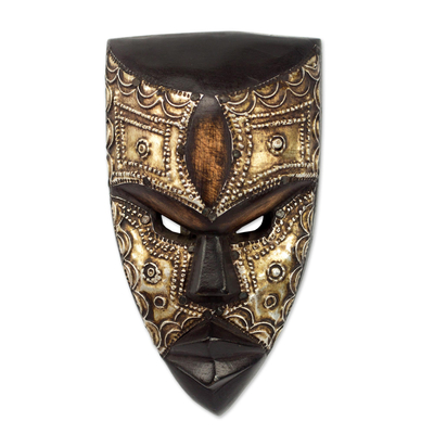 Aluminum and Wood African Mask Textured from Ghana