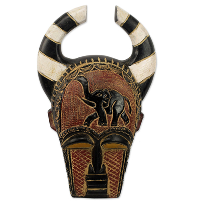 Artisan Crafted Sese Wood and Brass Wall Mask from Ghana