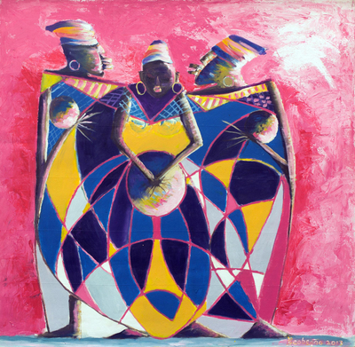 Expressionist Painting in Pink and Purple from Ghana