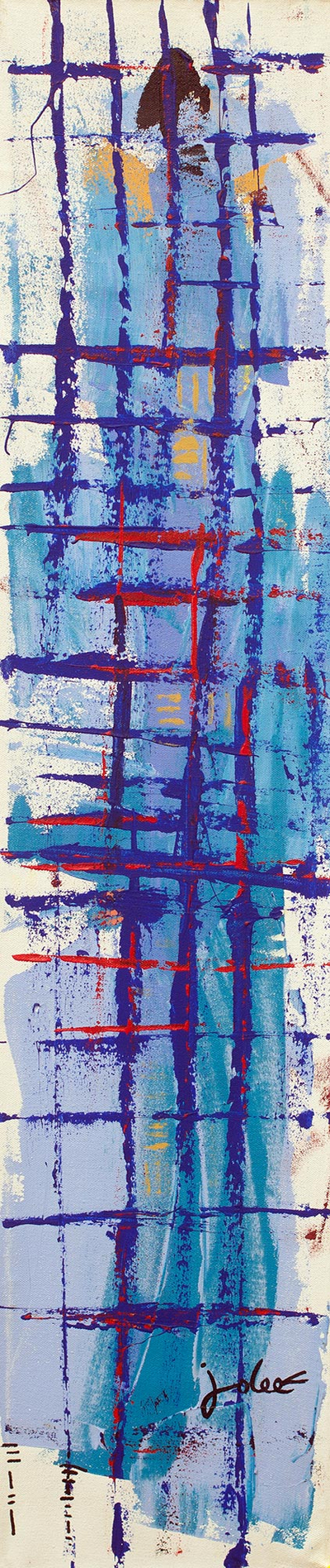 Tall Blue Abstract Art Signed Painting from Ghana