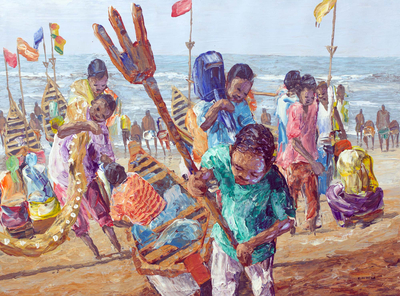 Impressionist Painting of Children at the Beach from Ghana