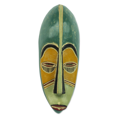 Hand Carved Painted Rubberwood Mask from Ghana