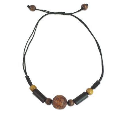 Sese Wood and Bamboo Cord Pendant Necklace from Ghana