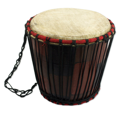 Handcrafted Tweneboa Wood Bongo Drum from Ghana